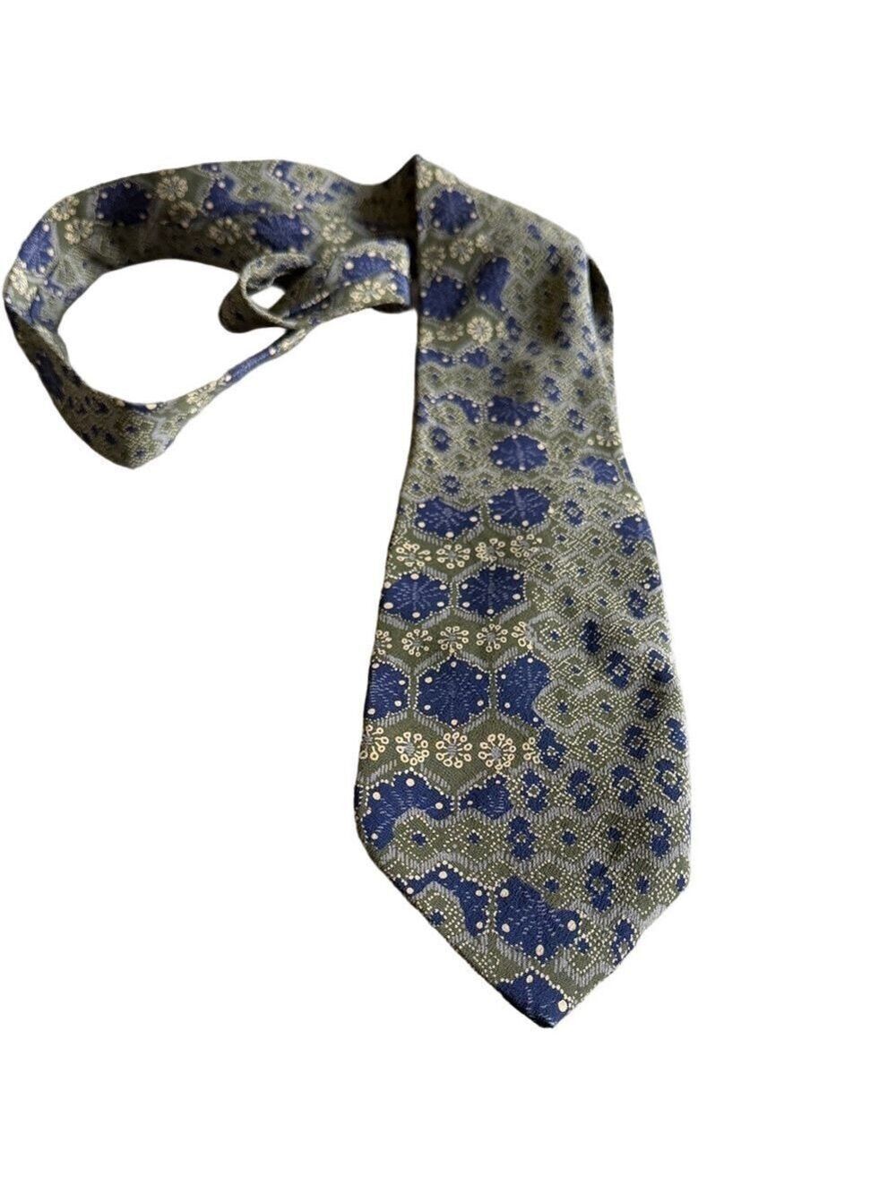 Lord & Taylor Metropolitan Silk Tie Green Blue Medallion Geometric Made Italy
